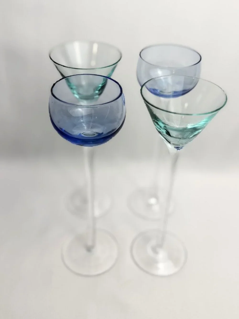 French Style Vintage Stemmed Glasses Blue & Green 7